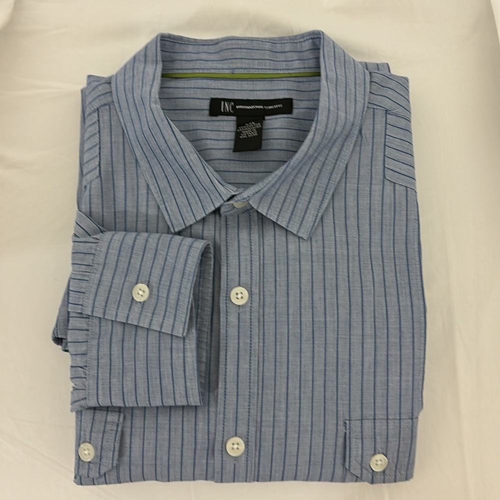 INC International Concepts Men's Stripe Long Sleeve Button Down Shirt Pockets